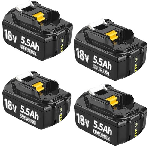 4X 18V 5.5Ah/5500mAh Ersatzakku für BL1860B BL1850B BL1840 BL1860 BL1850 BL1830 BL1815 BL1835 BL1860B BL1845 BL1850 194205-3 LXT-400 with LED Werkzeugakku