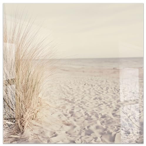 timalo Küchenbild aus Acrylglas modernes Wandbild Glasbild Deko Küche XXL Acryl-Bild wie Glas | 60x60cm Meer Düne Pampasgras Sand Strand Nordsee