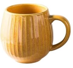 ERQIAO Glaze Kiln-Creative Vertical Pattern Water Mug with Handle Coffee Cup Large Capacity Ceramic Retro Milk Mug(Yellow)