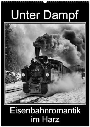 Unter Dampf. Eisenbahnromantik im Harz (Wandkalender 2026 DIN A2 hoch), CALVENDO Monatskalender: Dampflokomotiven in faszinierenden Schwarz-Weiß-Bildern (CALVENDO Technologie)