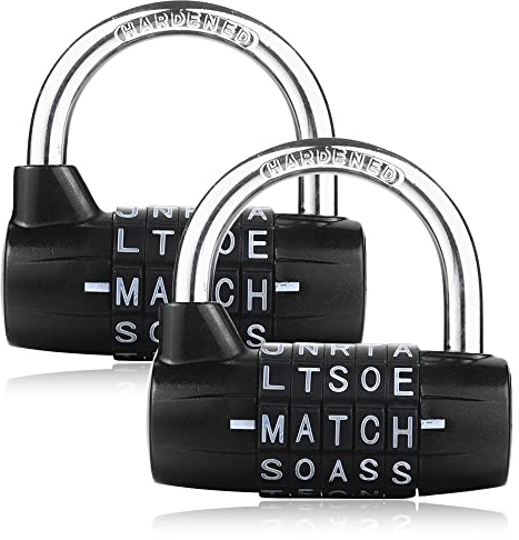 Lot de 2 cadenas à 5 lettres, serrure à combinaison à 5 chiffres, cadenas de sécurité pour casier de gym, casier de sport, clôture, boîte à outils, loquet de rangement (noir)