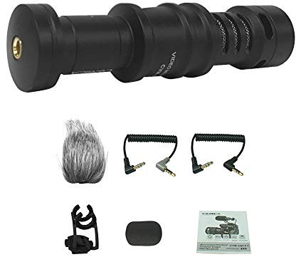 Qukaim CVM-VM10II Mini microphone vidéo directionnel cardioïde compact en métal avec support antichoc pour smartphones et appareils photo reflex numériques, compatible avec OSMO, A7RII