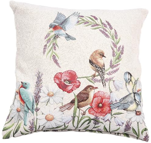 textile idea Kissenbezug 45x45 Gobelin, Deko Kissen mit Motiv, Kissenhülle, Dekokissen, Sofakissen - Vögel 1 STK.