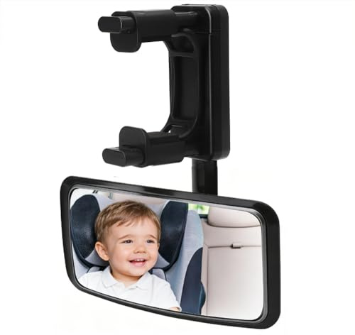 Rücksitzspiegel für Babys 360° drehbar – Auto Babyspiegel mit Hakenclip für Rückbank – Rückspiegel für Kindersitz, Babyschale, alle Kopfstützen geeignet für Meisten Auto