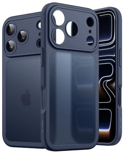 JETech Matte Case for iPhone 17 Pro 6.3-Inch, Shockproof Military Grade Drop Protection, Full Camera Lens Protection, Frosted Translucent Back Minimalist Phone Cover (Dark Blue)