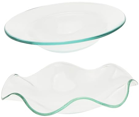Veemoon 2pcs Glass Wax Melt Burner Dish Replacement Clear Heat Resistant Oil Warmer Dish Round Smooth Wavy Candle Wamer Liner Plates for Essential Oil Burners Aromatherapy Candle Holders