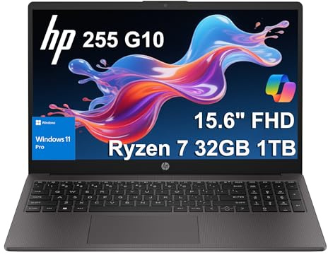 HP 255 G10 Business Laptop (15.6 FHD Anti-glare, AMD Ryzen 7 7730U (> Intel i7-1355U) 32GB RAM, 1TB SSD) for Home, Student, Military Grade, Webcam w/Shutter, Numeric Keypad, Wi-Fi 6, Win 11 Pro