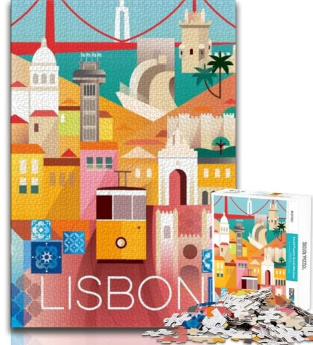 Lisbon City Portugal Art Jigsaw Puzzles 1000 Pieces for Adults Teens,Help The Brain Exercise Addictive Toys to Cultivate Patience Great Gift 38x26cm