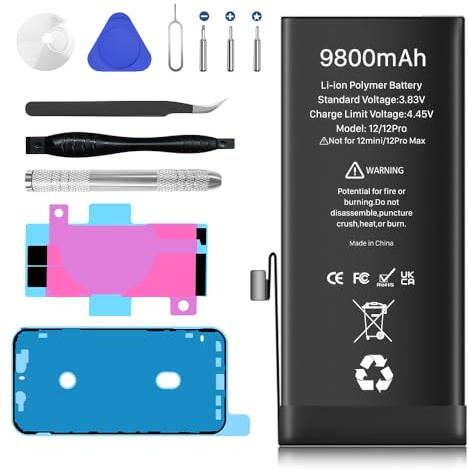 Akku für iPhone 12/12Pro,9800mAh EVELLHPP 2025 New Upgrade Hochleistungs-Ersatzakku für iPhone 12/12Pro, Modelle A2172, A2402, A2403, A2404 mit Reparatur-Werkzeugsatz