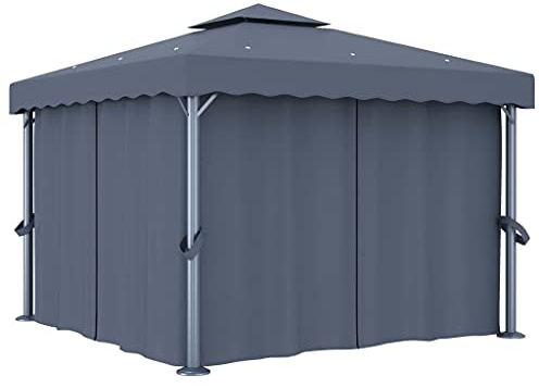HETFTJN Gartenpavillon 3x3 m Anthrazit aus Aluminium & Stahl, wetterfestes Partyzelt mit Doppeldaach, Moskitonetz & Vorhängen, Faltbarer Grillpavillon für Garten, Terrasse und Outdoor-Events