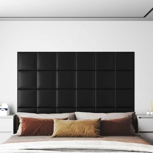 Zimmer Deko Wandverkleidung,Wandpaneele 12 Stk. Schwarz 30x30 cm Kunstleder 1,08 m²,Wandverkleidung für Wohnzimmer,Küche,Büro