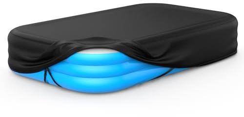 Cubierta rectangular para piscina inflable, se adapta a piscinas inflables de 130 pulgadas de largo x 72 pulgadas de ancho, banda elástica integrada y hebilla adicional para evitar resbalones
