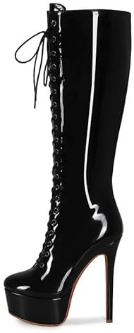 Veelau Meieer Botas altas de plataforma para mujer, con cordones y tacón alto, botas de moda para fiestas, clubes y escenarios