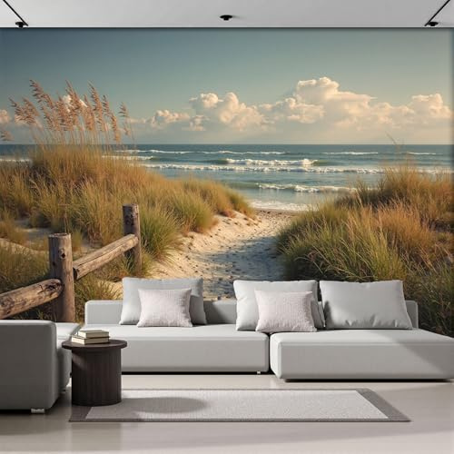 ANALTIRCE Papier Peint panoramique Nature Plage Paysage 260×180 cm Intissé Murale XL Moderne Décoration Geant Murale, Dunes Du Coucher Soleil Tapisserie Photo Salon Chambre á Coucherr, Jaune Clair