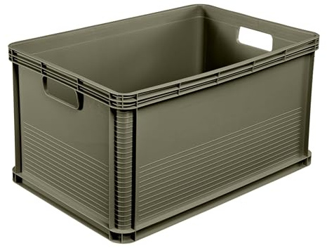 keeeper robert Transportbox, 64 l, 60 x 40 x 32 cm, Olivgrün | Verstärkte Ränder und Seiten, Fest integrierte Griffe, Sicher und platzsparend aufeinander stapelbar, Max. Tragkraft 60 kg