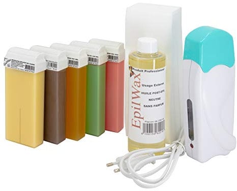 EpilWax Complete Hair Removal Waxing Kit - With 5 Different Fragrances Disposable Wax Roll-on - Set With Large Roller And Post-waxing Oil - For Legs, Armpits, And Body