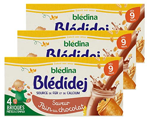 Blédina Blédidej - Céréales bébé Lactées Pain au chocolat - Dès 9 Mois - 12 briques de 250mL