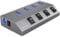 ICY BOX IB-Hub1405 4-fach USB 3.0 Hub und Ladegerät, An-/Ausschalter für jeden Port, Netzteil (5V/4A), Aluminium, Ladestandard BC 1.2, grau