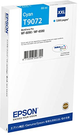 Original Epson C13T907240 / T9072, Premium Drucker-Patrone, Cyan, 7000 Seiten, 69 ml