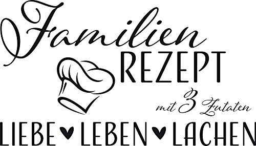 GRAZDesign Wandtattoo Wohnzimmer Familie Familienrezept mit 3 Zutaten, Lustig Sprüche Flur, Küche, Wandaufkleber selbstklebend, Wandsticker modern, 88x50cm, 070 schwarz