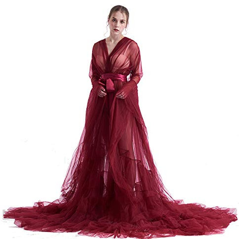 GRACEART Damen Chiffon Kleider Mutterschaft Fotografie Kleidung Maxikleid Spitze Festlich Umstandsmode Maxi Spitzenkleid Party Umstandskleid (XL, Weinrot)