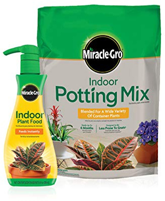 Miracle-Gro Indoor Potting Mix (6 qt.) and Indoor Plant Food (8 oz.) - Bundle for Growing and Fertilizing Houseplants
