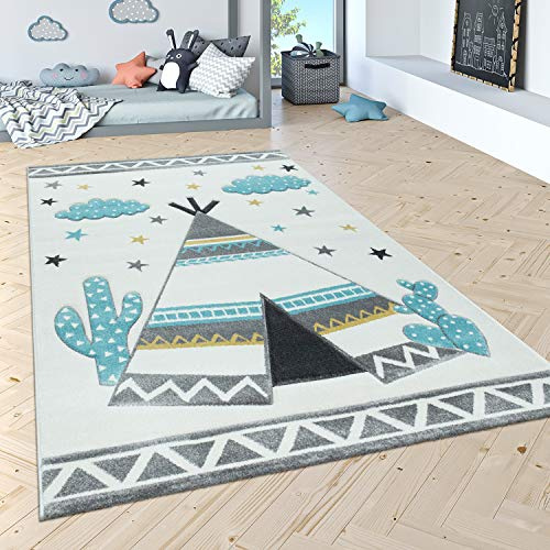 Paco Home Kinderteppich Kinderzimmer Moderne Pastell Farben, Niedliche Motive, 3D Effekt, Grösse:133 cm Quadrat, Farbe:Creme