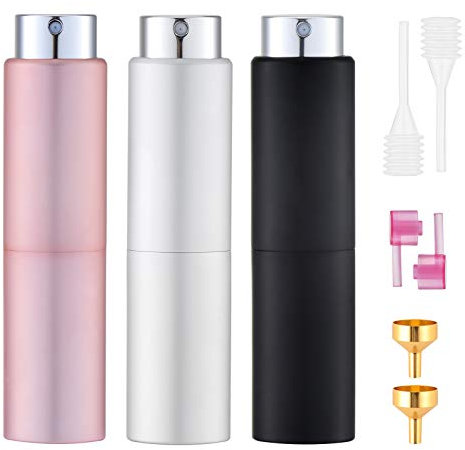 Toureal 20ml Atomizador Perfume (3 Piezas) Perfumador Dispensador, Botellas de Viaje, Spray Pulverizador Pequeño para Colonia (Plata, Rosa, Negro)