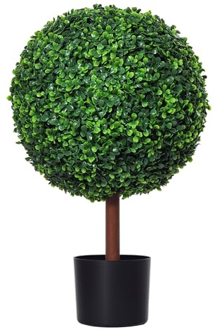 Outsunny 23.5 Artificial Boxwood Topiary Ball Tree, Fake Decorative Plant, Nursery Pot Included for Home, Balcony, Backyard and Garden