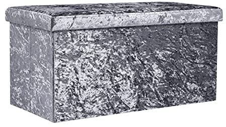 AKA Storage Ottoman, Padded Foldable Bench, Chest with Lid, Holds up to 300 kg, for Bedroom, Hallway, Living Room (Dark Grey Velvet, 76cm x 38cm x 38cm)
