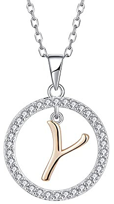 Starnny Collier Femme Argent 925/1000,Pendentif Lettre Alphabet Initiale Y Zircon Or rose Cadeau Femme