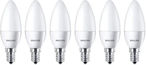 Philips E14 Candle Small Edison Screw LED Classic Light Bulb, 3.2W, 250 Lumens, 25W Halogen Equivalent, Warm White 2700k - 6 Pack