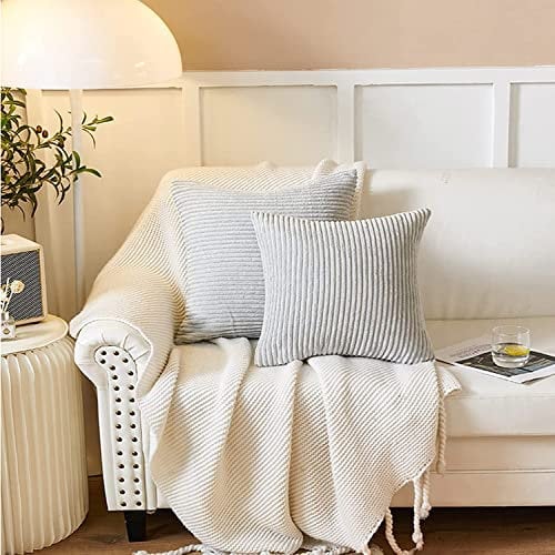 Alishomtll 2er Set Kordsamt Kissenbezüge 40x40 cm Dekorative Kissenbezug Set Doppelseitige Zierkissenbezug Superweich Deko Kissenhülle Uni Couchkissen Bezug für Wohnzimmer Sofa, 16x16 Inch Grau