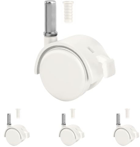 Ruedas Cuna con Enganche en Espiga. Ruedas para Cuna de Bebé. Juego 4 Unidades, las 4 Ruedas con Freno para más Seguridad + 4 Tacos para Unir a la Cuna. Blancas CoolDreams