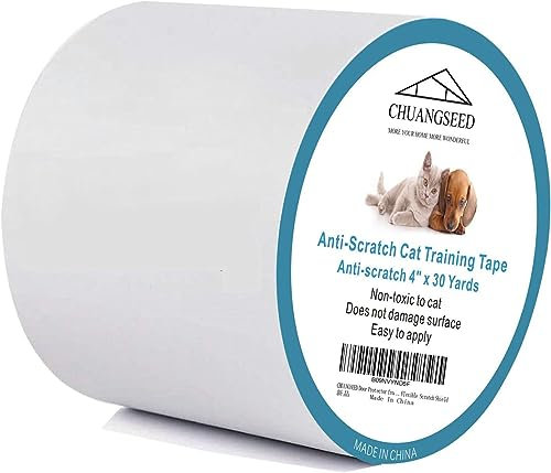 CHUANGSEED Anti Cat Scratch Tape 4 x 30Yds Furniture Protector Cat Training Tape, Clear Double Sided Cat Scratch Deterrent Tape, Stop Cats Scratching Furniture Sofa Protector
