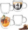 MFacoy Lot de 4 tasses à café à double paroi isothermes avec poignée, pour machine à expresso, latte, cappuccino, tasses à café en verre transparent de 150 ml