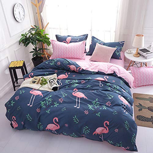 Homewish Flamingo Bettbezug 200x200 Rosa Flamingo Bettbezug Süßes Tier Blumen Flamingo Bettwäsche-Set für Jungen Mädchen Kinder Frauen Weiche Mikrofaser Wende Bettwäsche mit 2 Kissenbezüge, Blau