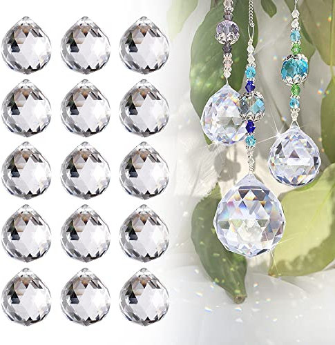 CAEEKER 24 PCS Clear Crystal Ball Prisms K9 Crystal Sun Catcher Pendant Window Rainbow Suncatcher Hanging Crystal Chandelier Prism Rainbow Maker with Drilled Hole for Feng Shui Ornaments Decor (20mm)