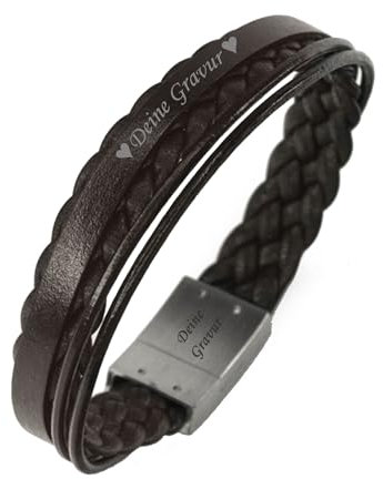 Herren Lederarmband mit Gravur mit Namen oder Datum - personalisiertes Armband aus Echtleder - Geschenk zum Geburtstag für Männer & Papa - Wunschtext graviert - individuelles stilvolles Männerarmband