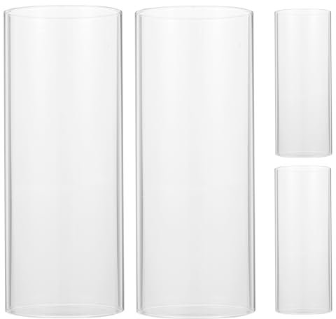 Lot de 4 cylindres en verre sans fond soufflés à la bouche - Ouverture en verre - Photophore en verre pour bougies, photophore, maison, salon, mariage, décoration - 15 x 6 x 6 cm - Transparent