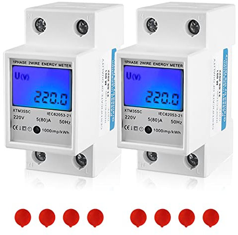 LCD Digitale Stromzähler Wechselstromzähler Hutschiene: 2 Stück LCD Digitale Stromzähler 5(80) A 220V - Wechselstromzähler Hutschiene KWh Zähler 1-phasiger 2-poliger 2P-DIN-Schienen-Stromzähler