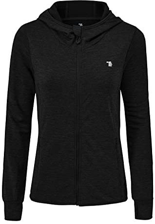 donhobo Damen Laufjacke Sportjacke Langarm Shirt Trainingsjacke Sweatjacke mit Tasche Daumenloch für Yoga Fitness (Schwarz, XS)