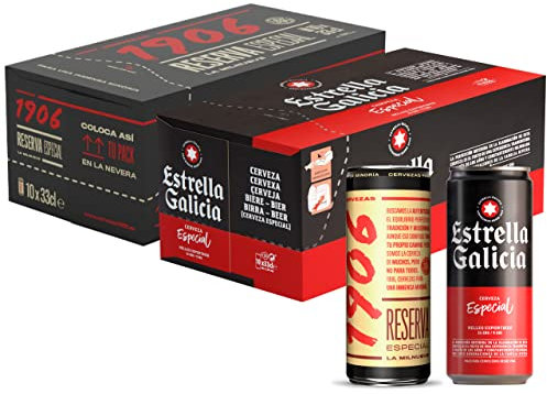 Estrella Galicia Especial y 1906 Reserva Especial - Pack Combinado de Cerveza Estrella Galicia Especial de 10 Latas x 33 cl, Alc 5,5% Vol y 1906 Reserva Especial de 10 Latas x 33 cl, Alc 6,5% Vol