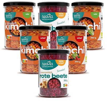 Beavia Fermentierter MIX (6x350g) | Kimchi und Rote Beete | zur Unterstützung der Immunität | zum Abnehmen | vegan, ohne Konservierungsmittel, glutenfrei | Sauerkraut