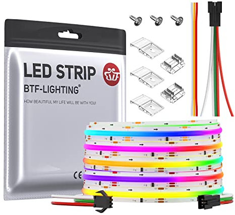 BTF-LIGHTING FCOB SPI RGB Flexible Hohe Dichte COB LED-Streifen WS2811 IC LED Strip 5M 720LEDs/m 21W/M DC12V IP30 Nicht Wasserdicht Chasing Farbe DIY Dekoration(Nicht inhalt Controller&Netzteil)