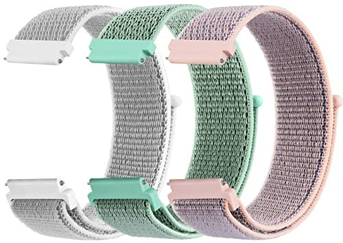 Vancle 3Pack für 20mm Armband Nylon Uhrenarmband mit Schnellverschluss Geeignet Ersatzarmband 20mm für Damen Herren(Grau/RosaSand/Grün)