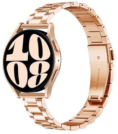 HAYONLIY Thin Strap Compatible for Samsung Galaxy Watch 6/5/4 40mm 44mm, 5 Pro, Watch 6/4 Classic 43mm 47mm 42mm 46mm, 20mm Metal Stainless Steel Replacement Adjustable Band for Women Men-Rose Gold
