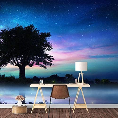 Fototapete - Wandkunst Tapete - Galaxie Nachthimmel Sternenbaum - Abnehmbare, Selbstklebende Wandbilder, Kunst-Aufkleber, 3D-Wandaufkleber, 3D-Wandbild, Poster, Bild, 140 (Breite) x 70 (Höhe) cm
