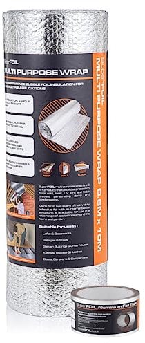 SuperFOIL Foil Insulation Roll 0.6m x 10m and Aluminium Foil Tape Bundle - 3-in-1 Sustainable Thermal Insulation Reflective Radiant Barrier & Vapour Barrier