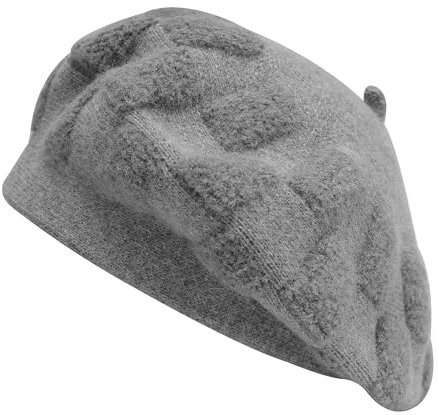 ZLYC Damen Baskenmütze Klassische Französischen Barett Einfarbig Warm Beret(Kariert Grau)
